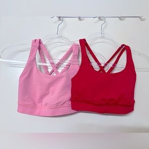 Like new set of 2 Lulu energy bras- red and baby pink